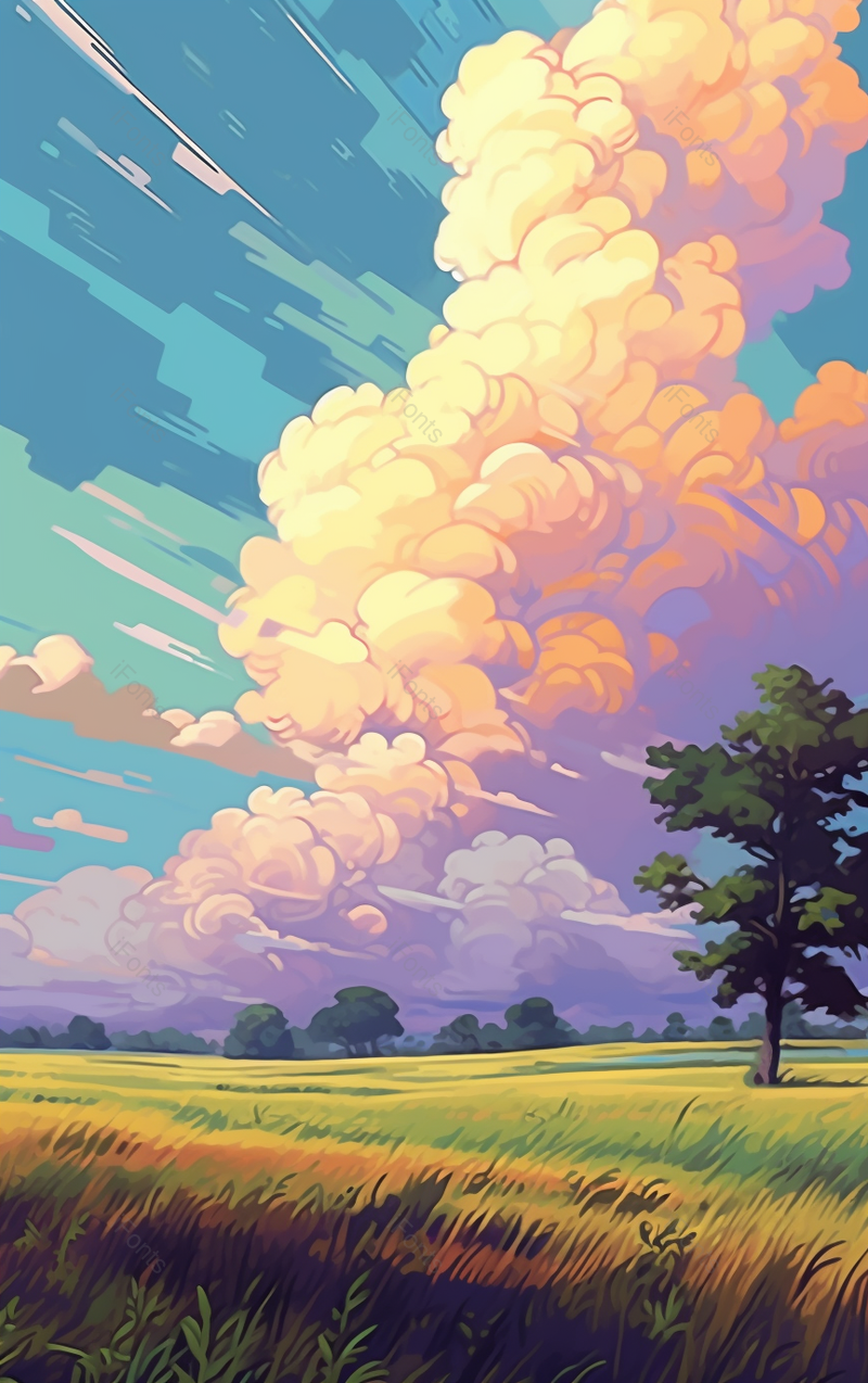 夏季的山坡上草地碧绿微风袭来,插画/手绘图,插画/手绘图库,插画/手绘图下载,插画/手绘